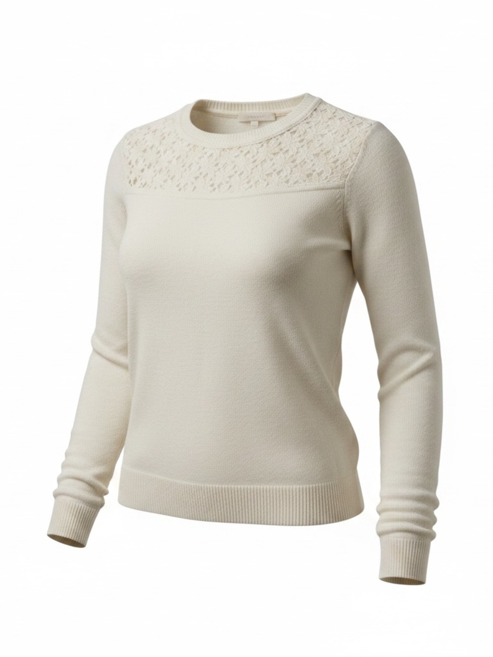 LOFT Cream Lace Yoke Crewneck Sweater